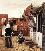 HOOCH, Pieter de Woman and Maid in a Courtyard st oil painting reproduction
